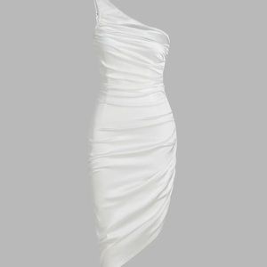WHITE SILK ONE SHOULDER MAXI DRESS